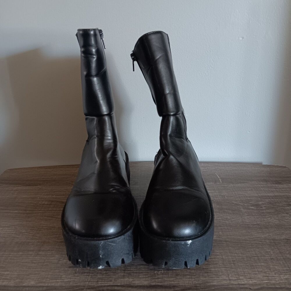Rouge Helium Women Black Lande Platform Slip On Zip Biker Boots Size 8 - Picture 3 of 9
